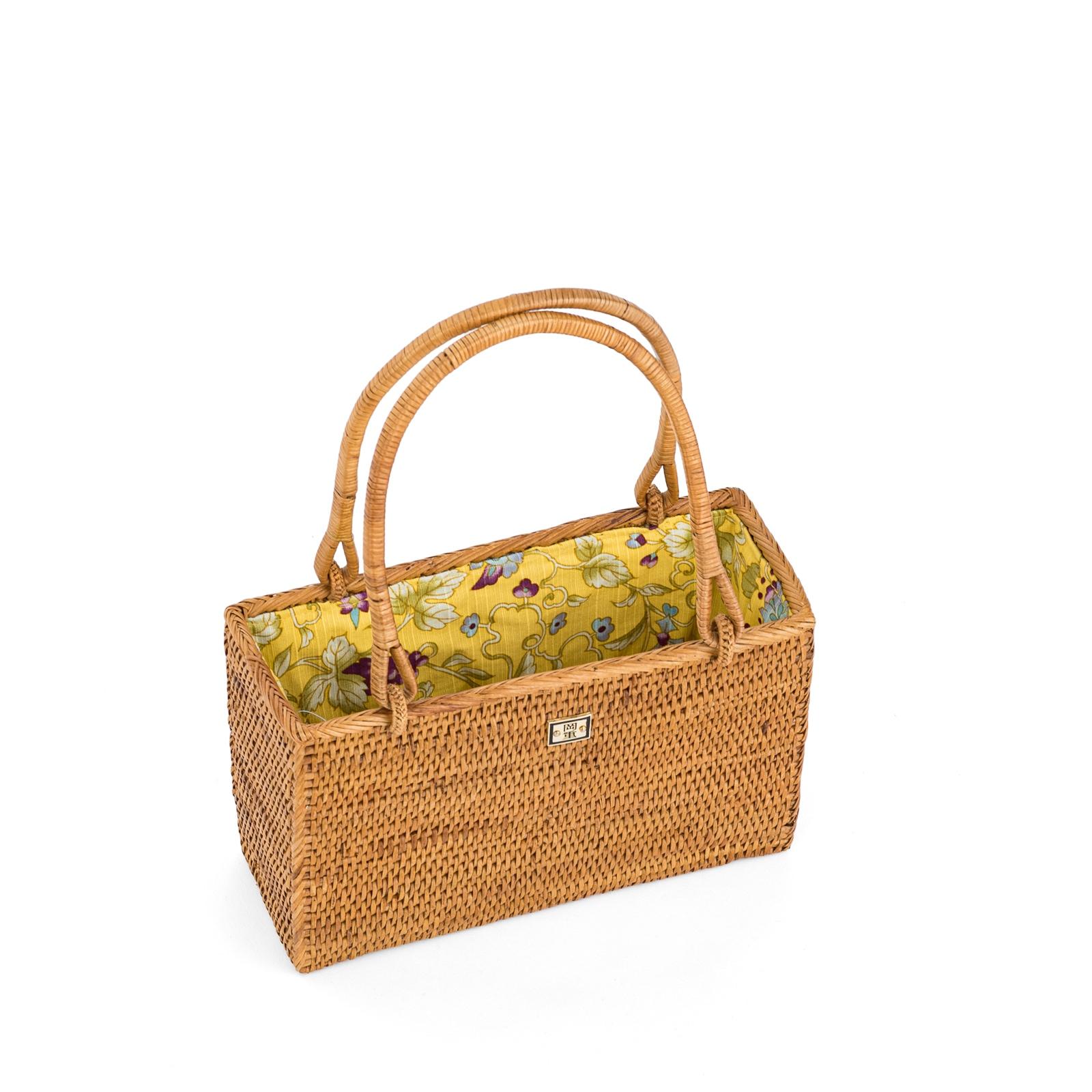 【新品】アタバッグ　【岡重】 浴衣 浴衣バッグ アタバッグ かご バッグ ＊クリーム／更紗＊ ＜岡重生地＞