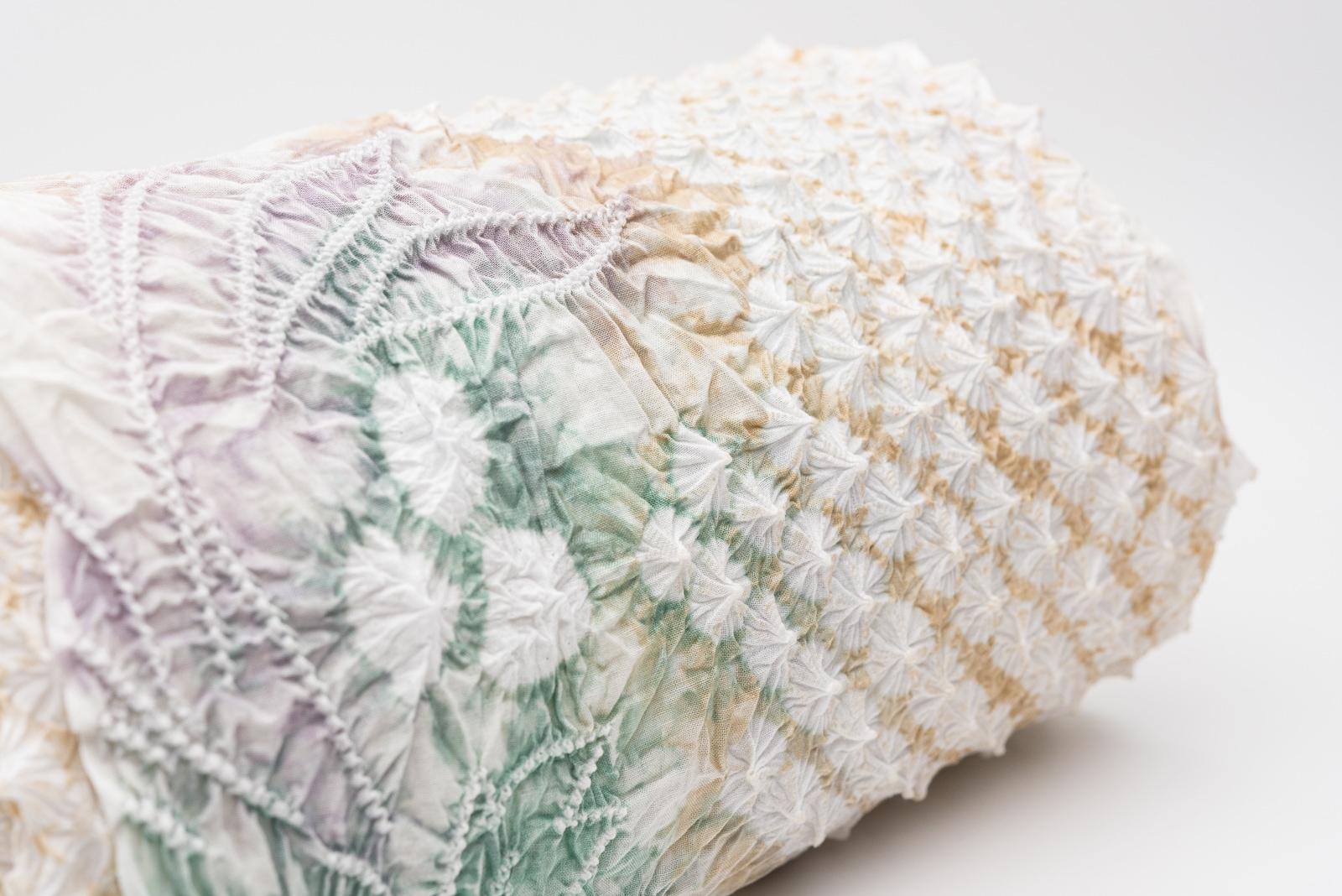 【未仕立て商品】花しぼり　有松絞り　青緑　花模様の画像