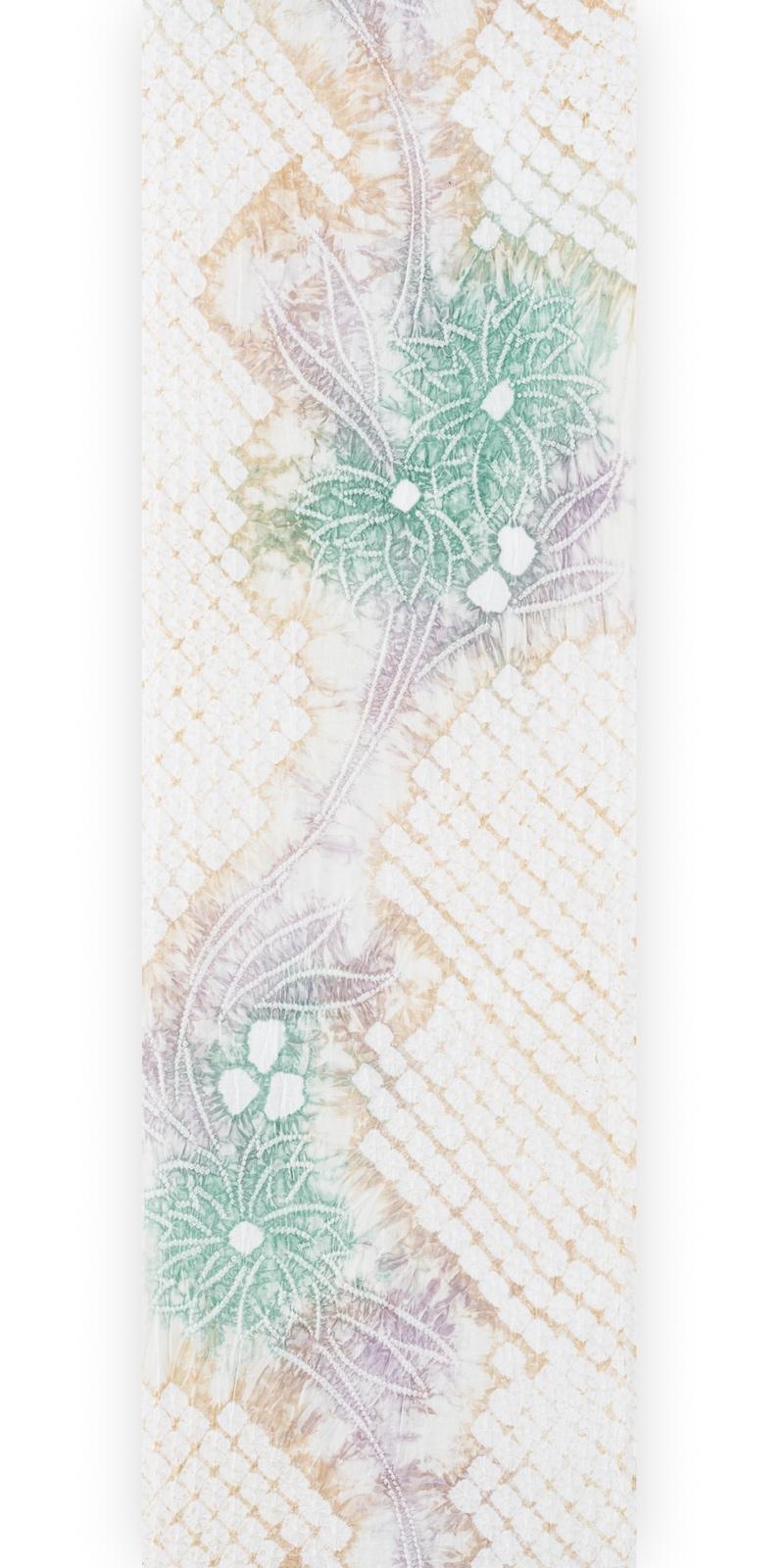 【未仕立て商品】花しぼり　有松絞り　青緑　花模様の画像
