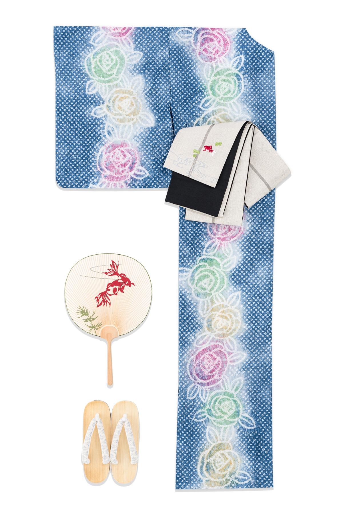 新品浴衣　藤娘きぬたや　三色薔薇の画像
