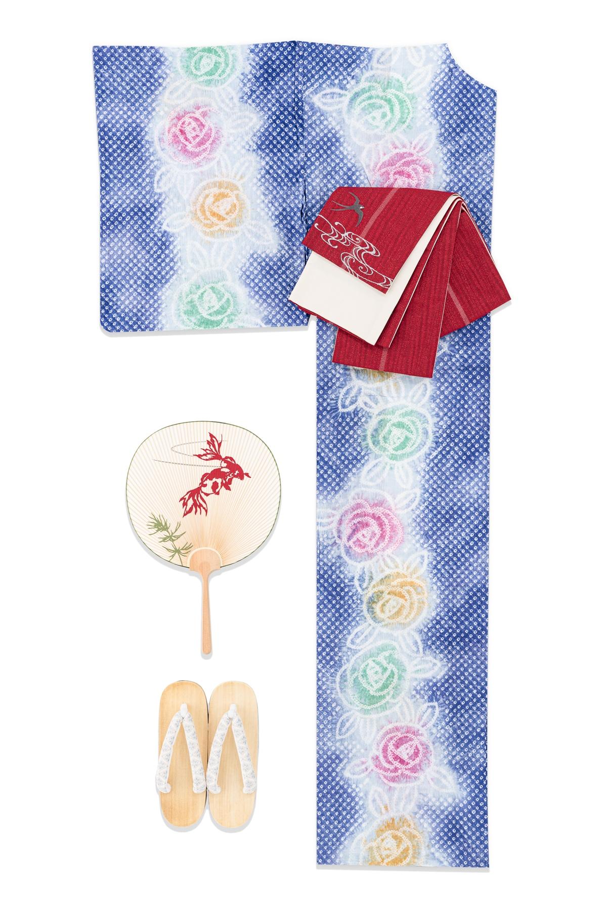 新品浴衣　藤娘きぬたや　三色薔薇の画像