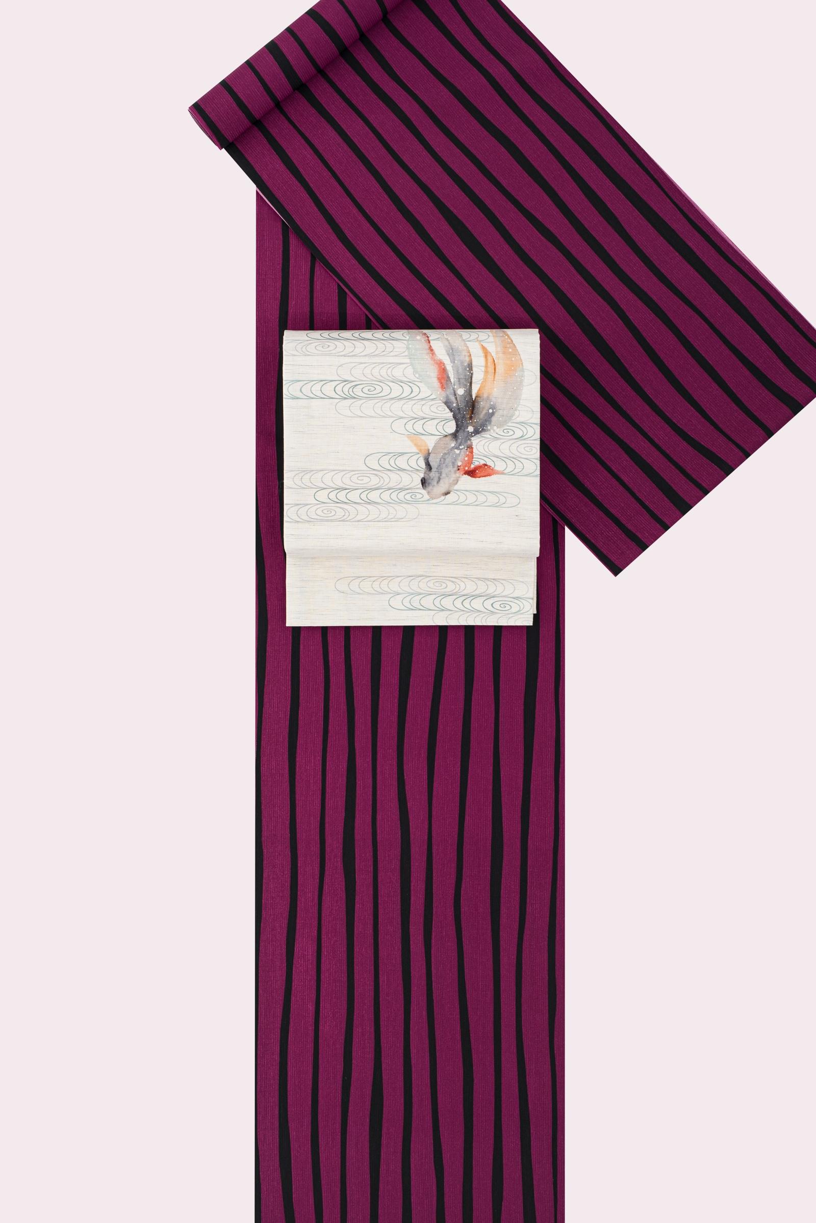 【反物】新品　着乃嘉　よろけ縞　赤紫