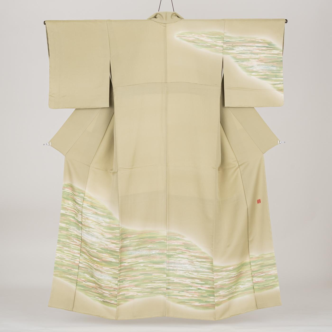 訪問着　緑黄色　霞　作家物_2