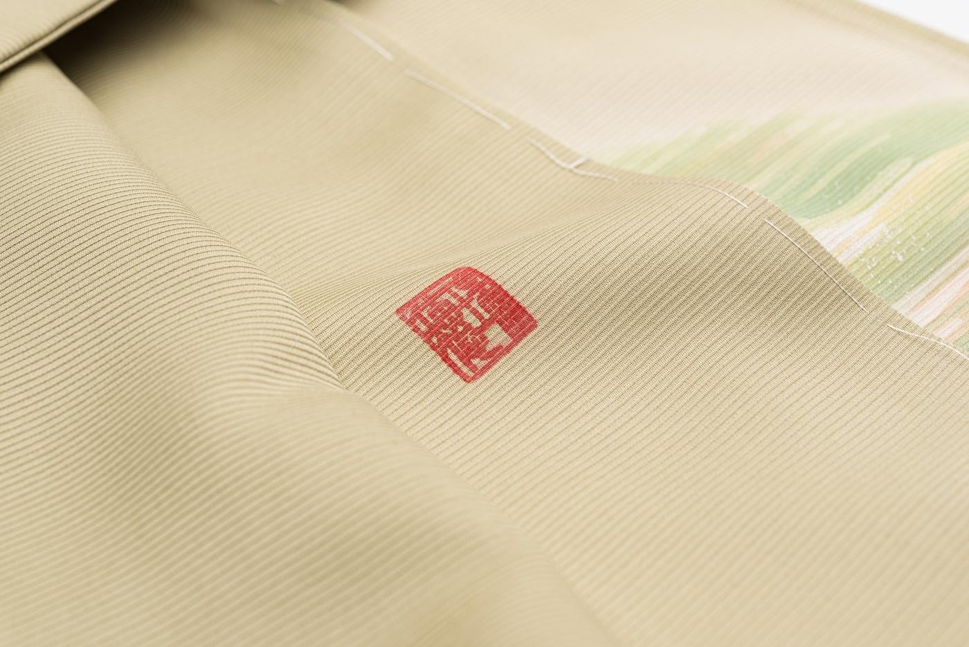 訪問着　緑黄色　霞　作家物_4