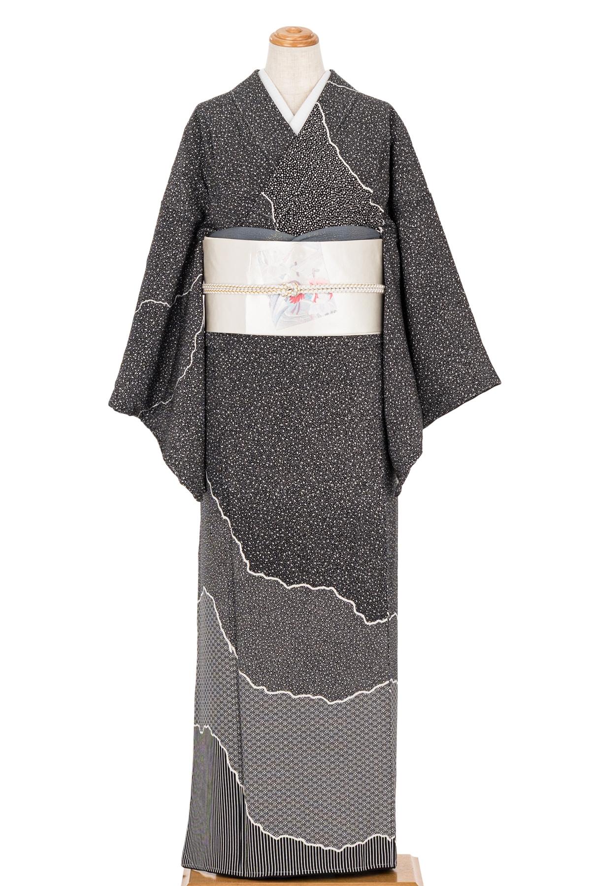 訪問着 霞取りに縞 花菱 大小霰 作家物 ゆったりサイズ : 新品 