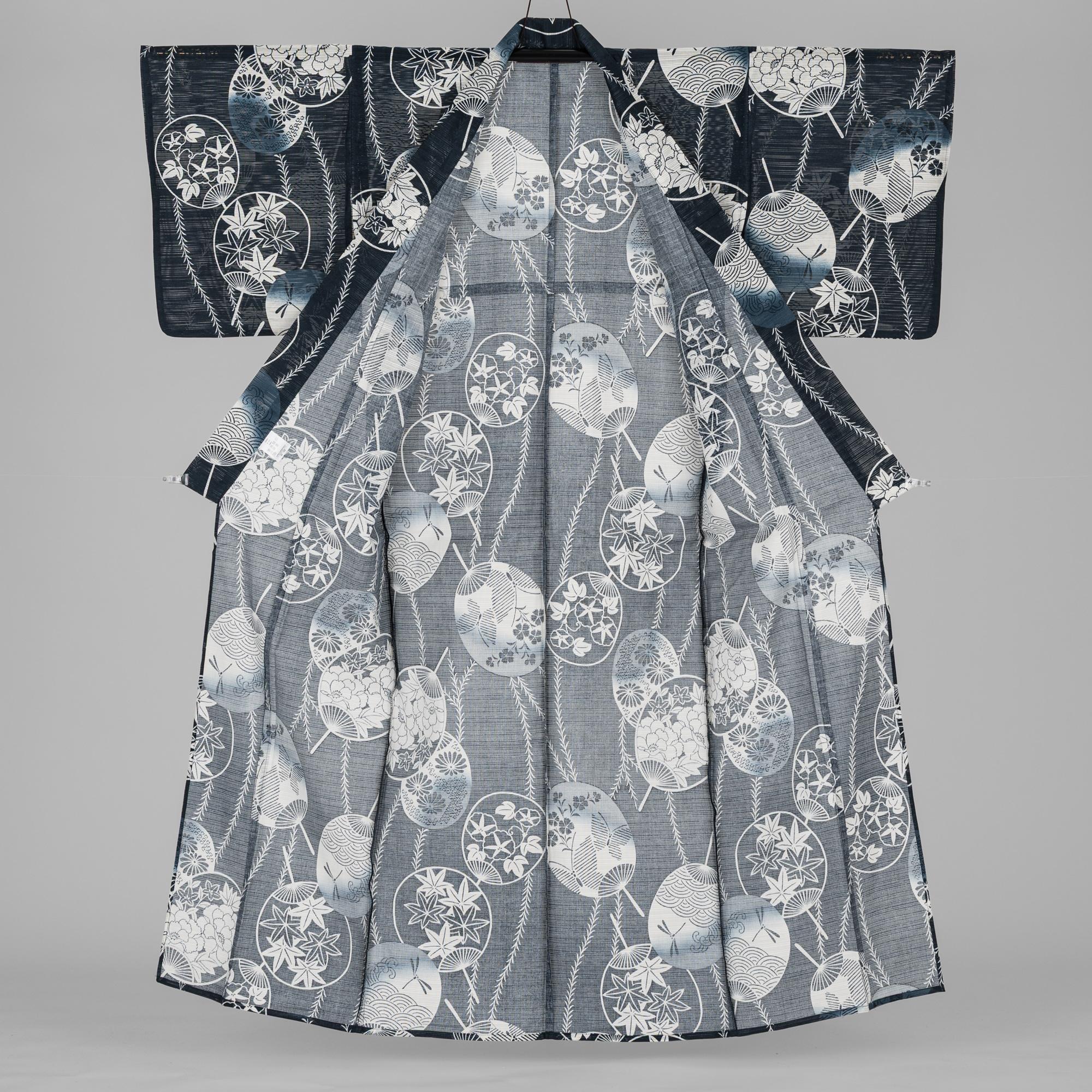 新品浴衣 綿絽 うちわ 紺 : 新品・リユース着物の通販 からん Yahoo!店