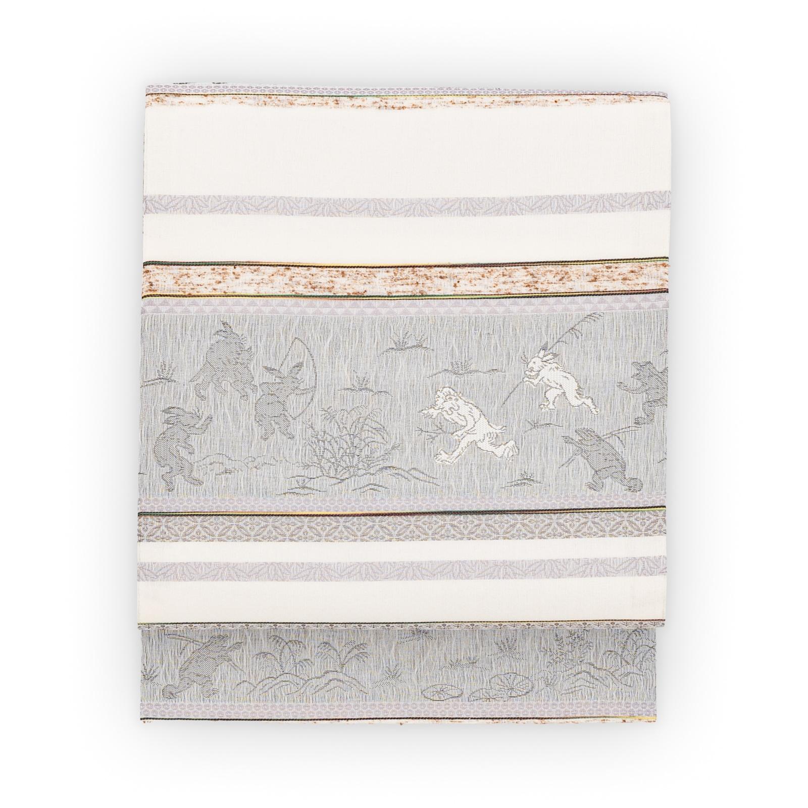 【専用】仕立て代込新品 正絹 九寸帯 名古屋帯 スリーシーズン 鳥獣戯画 雪輪 新品 西陣織 3シーズン九寸名古屋帯 鳥獣戯画 : 新品・リユース着物の