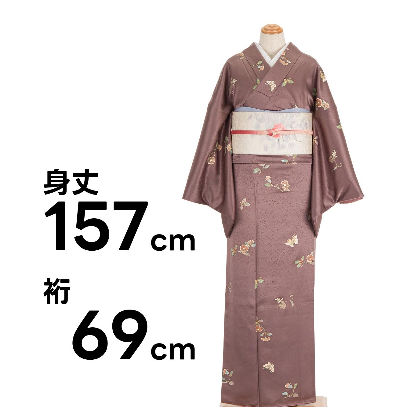 暗紅色に花と蝶　裄長