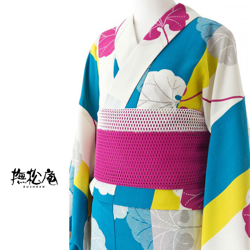 撫松庵　セオアルファ　縞に蕗　浴衣単品 撫松庵 縞に蕗 黄色 セオアルファ 単衣 個性的 浴衣 仕立て