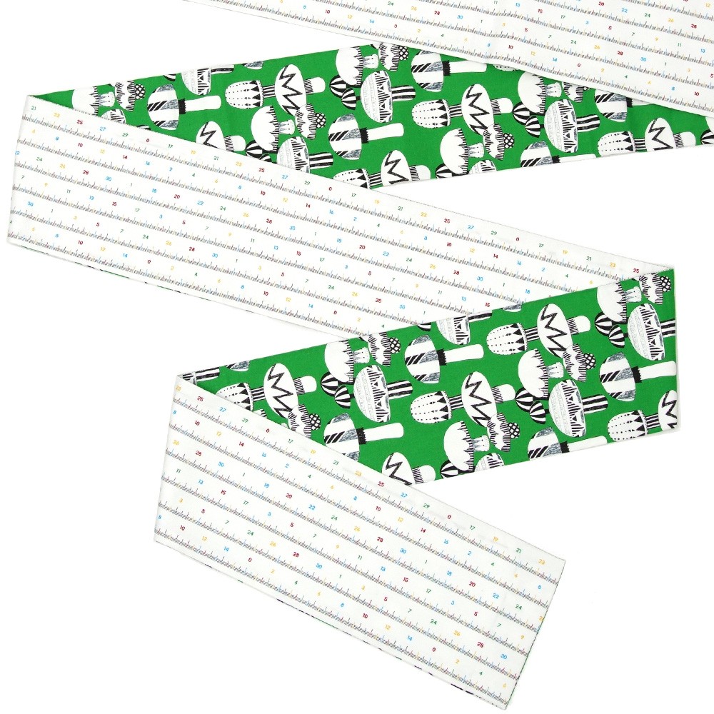 半幅帯 木綿 メジャー きのこ 白 緑 黒 カラフル モダン リバーシブル