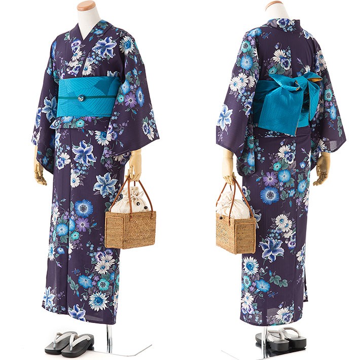 最大80％OFF - 『在庫ロス売買マーケット』 撫松庵 夏着物 単衣 セオアルファ 青 紺 アネモネマーガレット 着物・浴衣