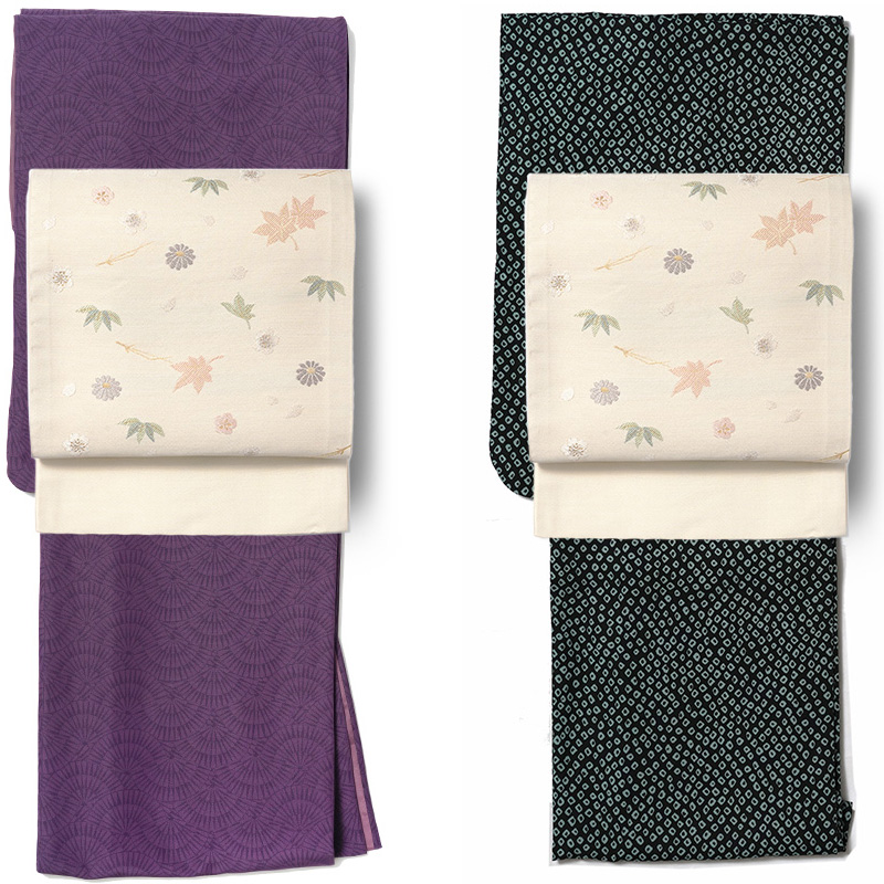 京袋帯 吹き寄せ アイボリー オフ白 紅葉 桜 松葉 笹 花 伝統文様