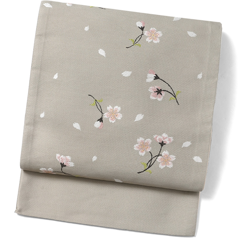 京袋帯 桜 グレー 伝統文様 JAPAN MODE 春 着物 お太鼓 仕立て上がり