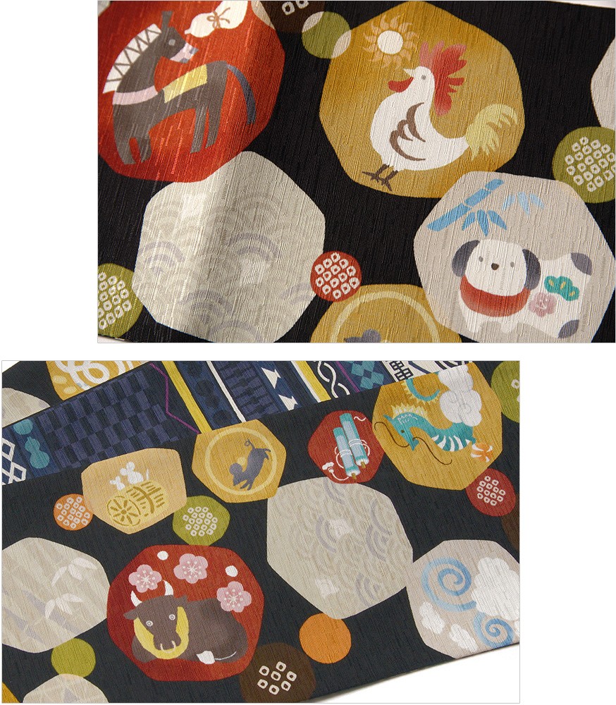 即日出荷 半幅帯 Wakka 干支丸 十二支 縁起物 黒 藍 ネイビー 紺 伝統文様 縞 アニマル 正絹 リバーシブル 長尺 変わり結び 格安人気 Zoetalentsolutions Com