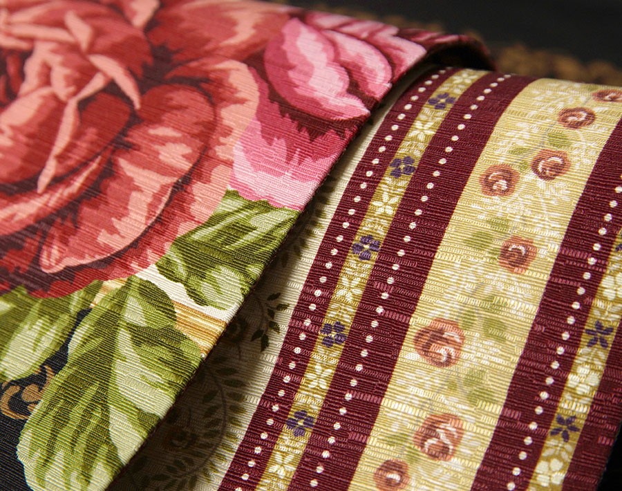 ◆1029◆アンティーク帯　全通　丸帯　薔薇に白孔雀　正絹　着物帯 kimono-dearjapan_10002235