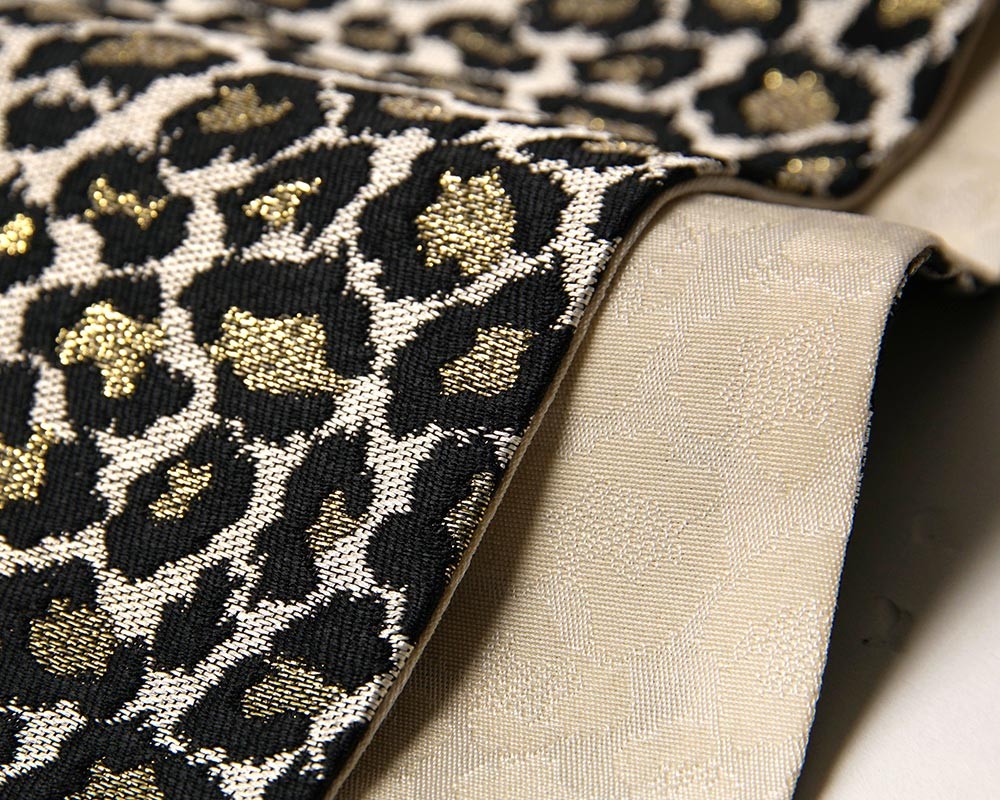 半幅帯 レオパード ゴールド ベージュ 金 豹柄 ラメ 日本製
