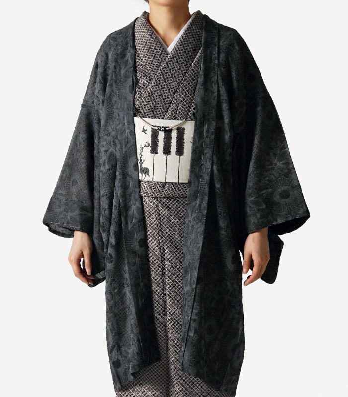 着物 七宝 グレー 伝統文様 シンプル シック 袷 洗える着物 単品