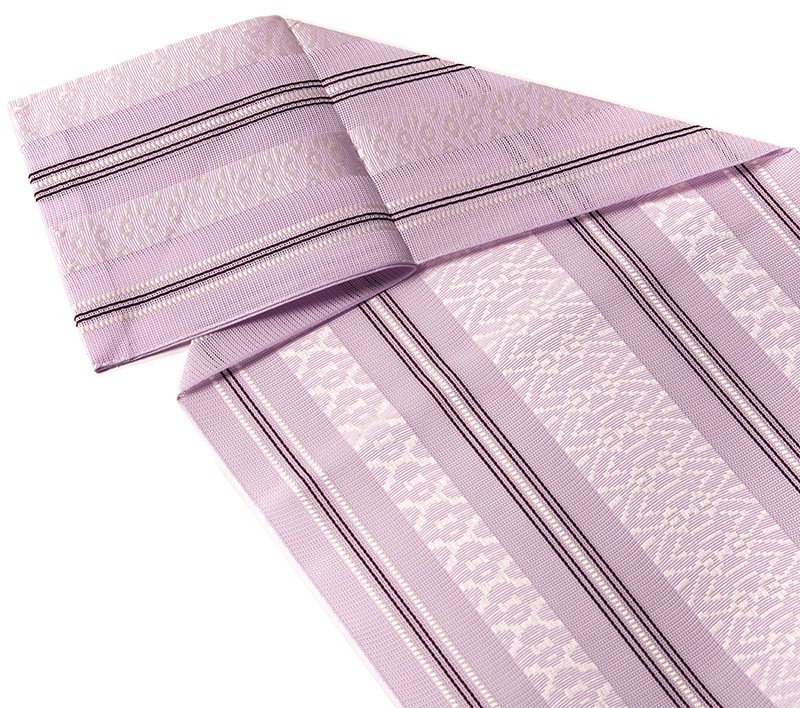 名古屋帯 紗 献上 ふじ 薄紫 縞 シック シンプル 夏着物 夏帯 お太鼓