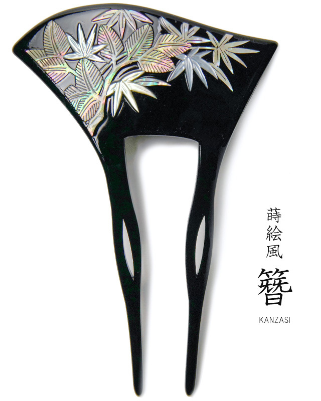 dear-japanかんざし 螺鈿 花 蒔絵風 黒 バチ型 花 :20240105151354