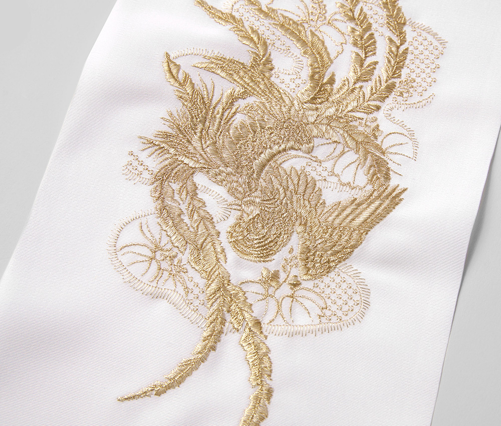 半衿 刺繍 礼装用 鳳凰 桐 白 金 単色 塩瀬 吉祥文様 伝統文様 縁起物