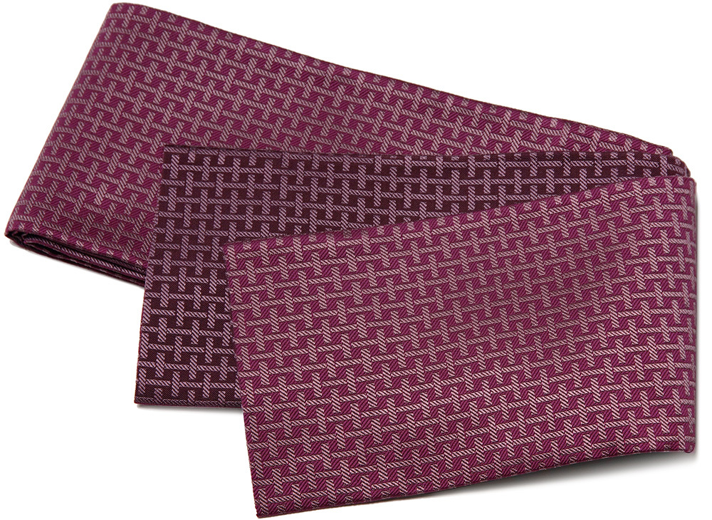 半幅帯 正絹 大籠目 ボルドー 赤紫 伝統文様 長尺 レトロ シック 日本