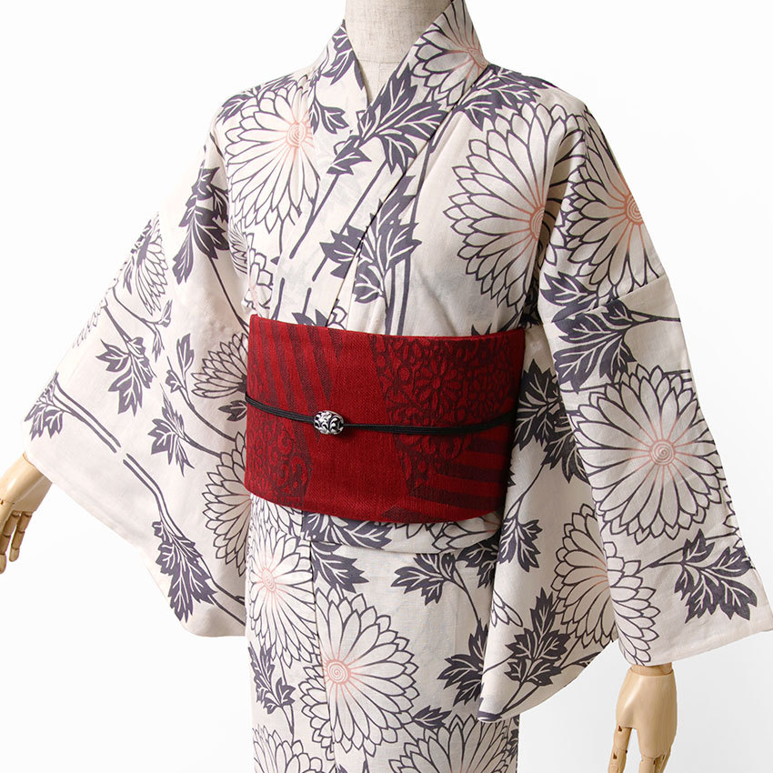 夏着物 そしてゆめ 注染 菊 ピンク オフ白 グレー 30代 40代 50