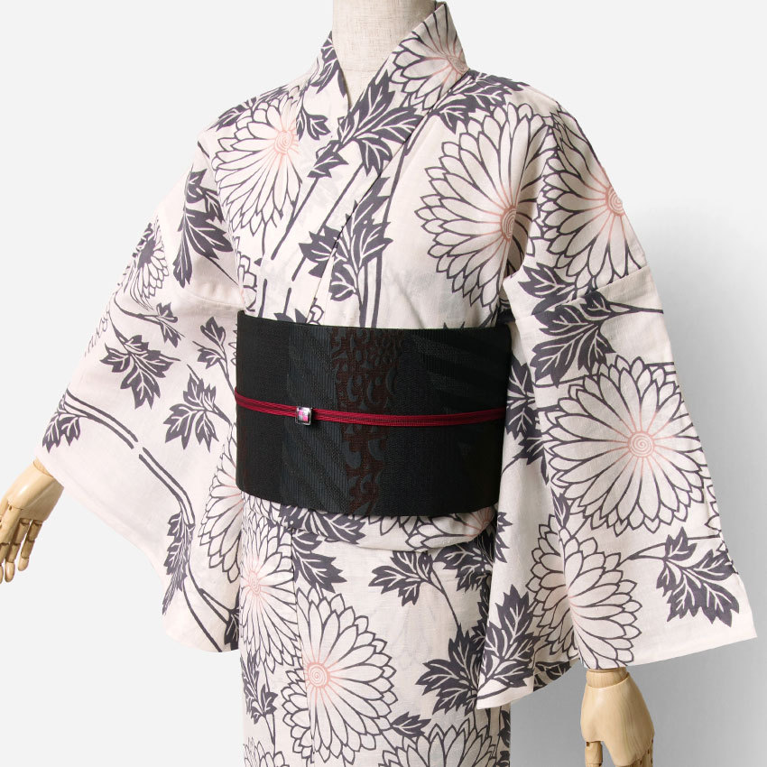 夏着物 そしてゆめ 注染 菊 ピンク オフ白 グレー 30代 40代 50代 船底
