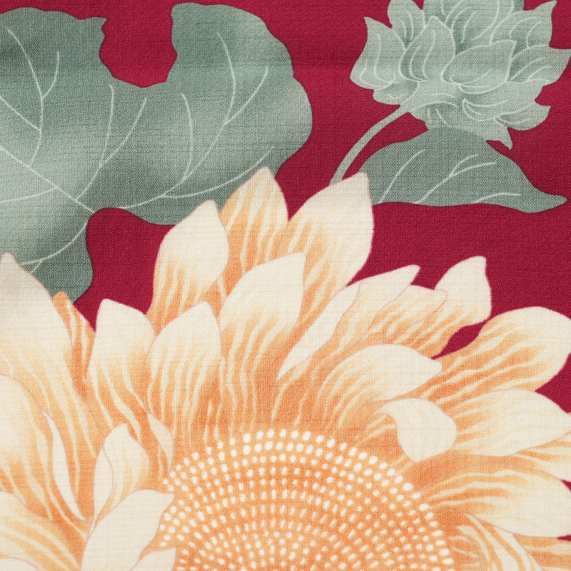 【柴田】美品　撫松庵　黄色に花　単衣／浴衣 撫松庵 向日葵 赤 黄色 セオアルファ 単衣 夏着物 浴衣 仕立て上がり