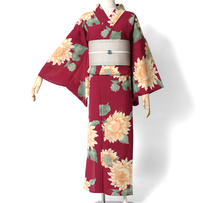 撫松庵 向日葵 赤 黄色 セオアルファ 単衣 夏着物 浴衣 仕立て上がり