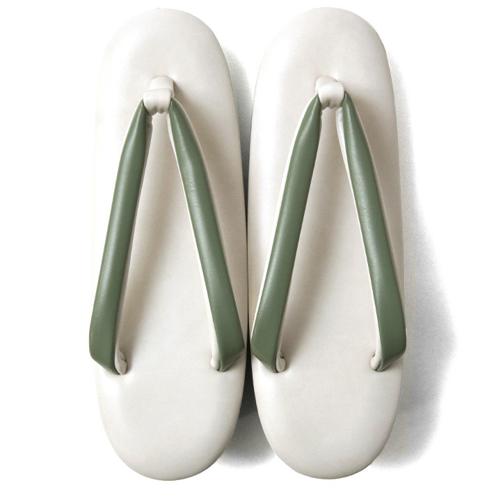 iroriベージュ生成り色の合皮草履フリーサイズ 草履 二枚芯 緑 ベージュ フェイクレザー 合皮 シック シンプル