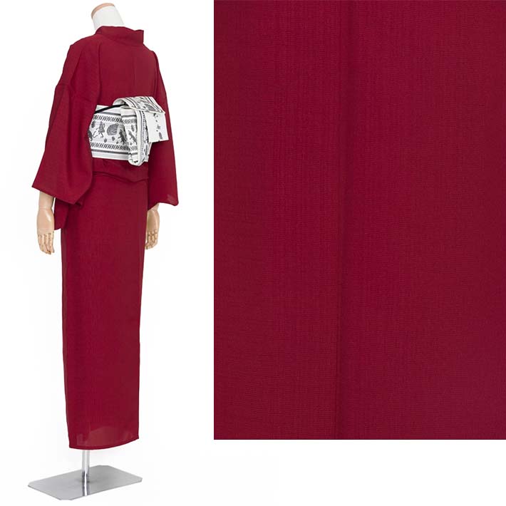 撫松庵 夏着物 セオアルファ 赤 色無地 単衣 浴衣 仕立て上がり 単品 レディース 女性用 シンプル