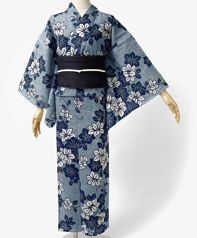 ★新品★つやび×雅姫★大人の浴衣.綿麻注染.紺地小花★ ☆新品☆つやび×雅姫☆大人の浴衣.綿麻注染.紺地小花☆ レディース