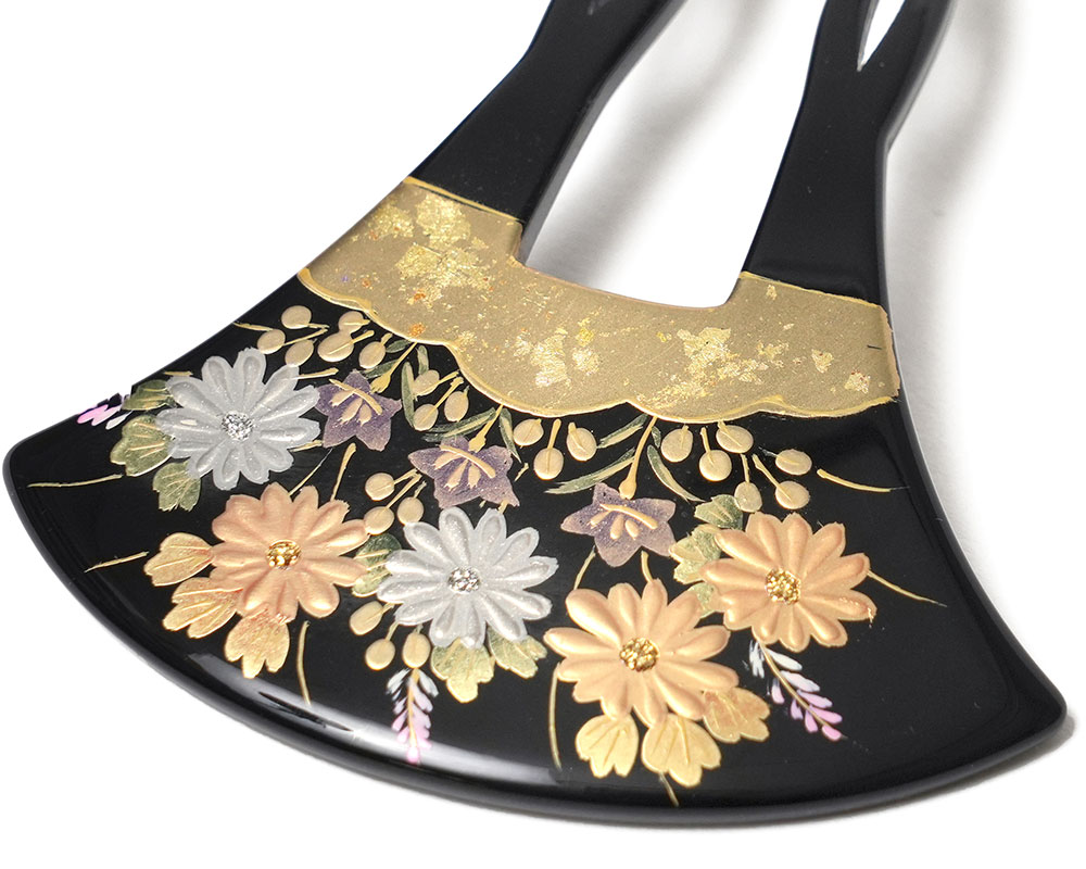 福袋特集 2024 かんざし 菊 りんどう 秋草 金 蒔絵風 黒 バチ型 フォーマル 髪 ヘアアクセサリー