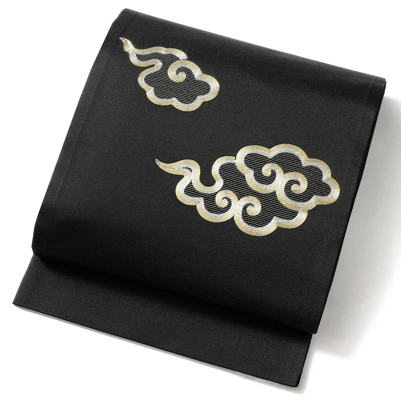 撫松庵 京袋帯 雲 黒 金 正絹 刺繍 金駒刺繍 お太鼓 一重太鼓 : dear