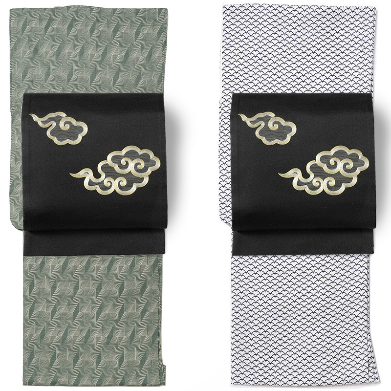 撫松庵 京袋帯 雲 黒 金 正絹 刺繍 金駒刺繍 お太鼓 一重太鼓 : dear