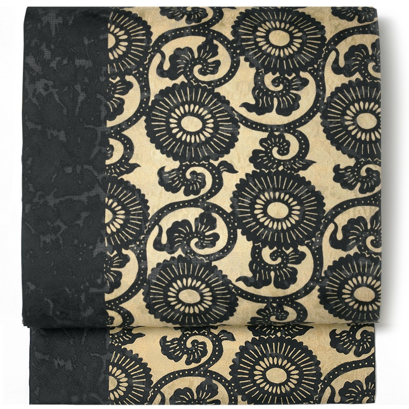 [塩瀬] 名古屋帯　正絹　お太鼓柄　唐草　緑　洒落帯　カジュアル　小紋　紬　お茶 塩瀬] 名古屋帯 正絹 お太鼓柄 唐草 緑 洒落帯 カジュアル 小紋 紬