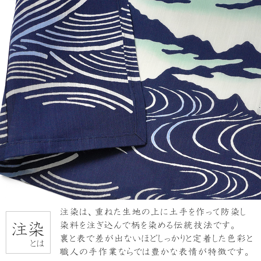 浴衣 和風館 注染 山川海 紺 藍 古典柄 流水 知多木綿 レディース 上品