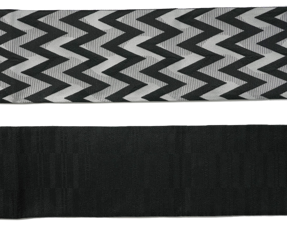 撫松庵 半幅帯 シェブロンストライプ 黒 グレー モノトーン