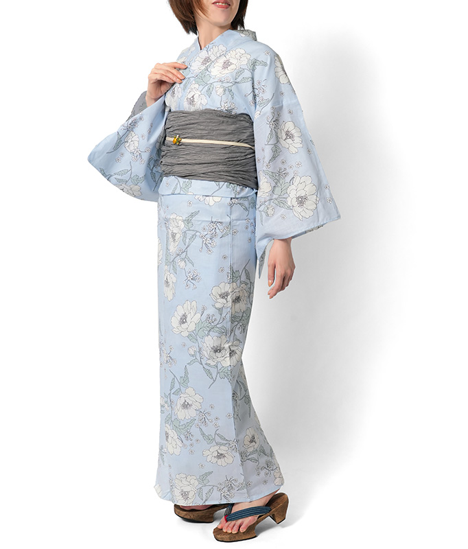 浴衣 2点セット アネモネ 水色 くすみカラー 花柄 フェミニン