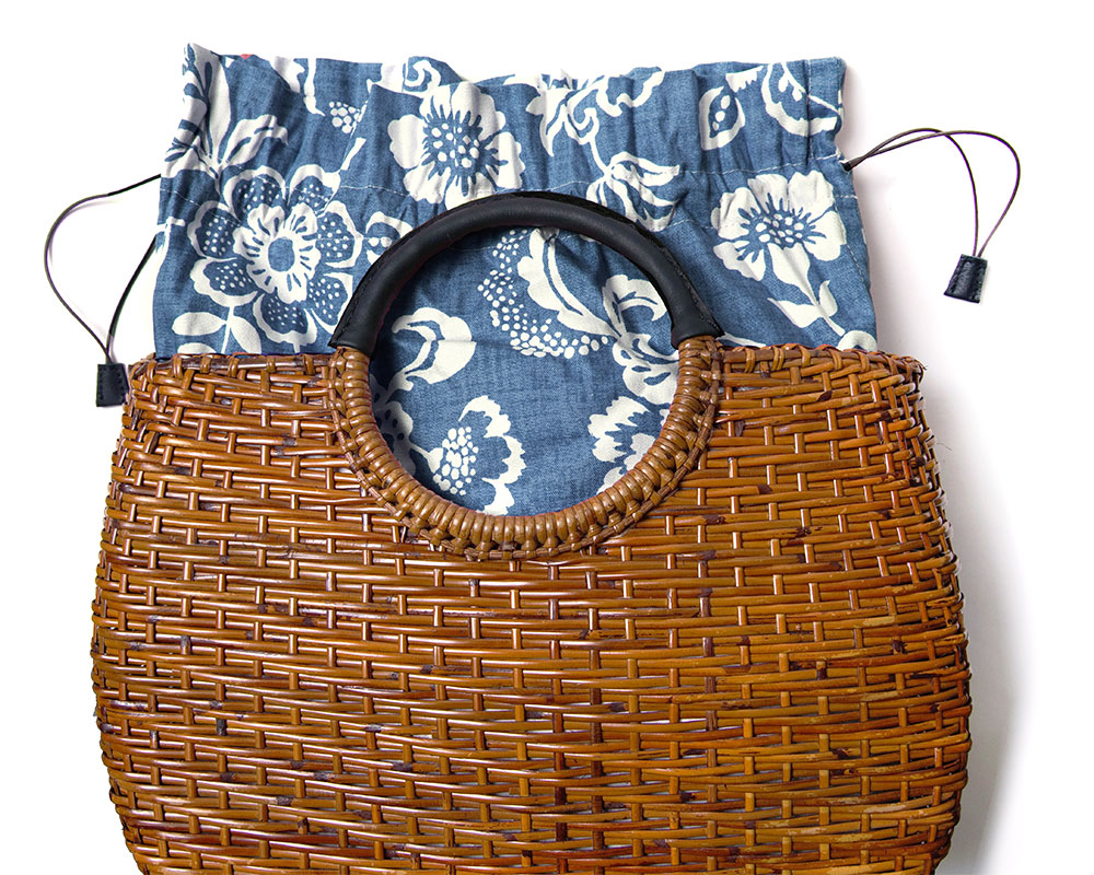 ラタン かごバッグ 茶色 青 ネイビー 女性用 鞄 かご 和装 夏 浴衣