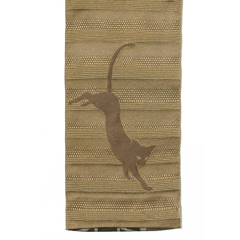 新品 猫 胴抜き仕立て 着物 正絹 仕付糸付“愛らしいシルエット”小紋 4293 半幅帯 葵 猫 ブラウン カーキ 花 ネコ シック モダン