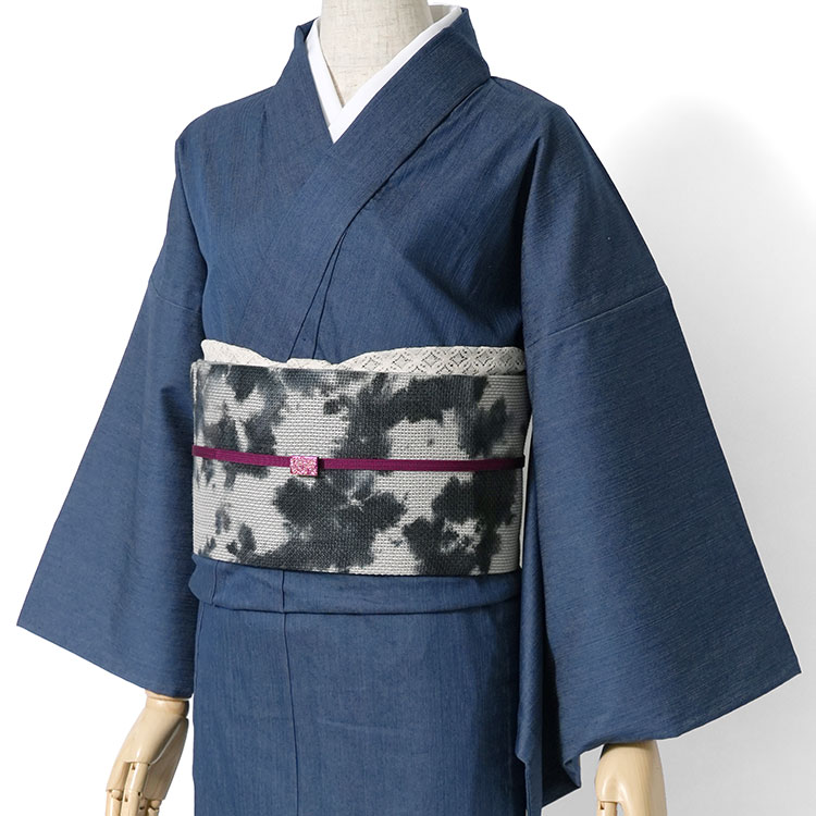 デニム着物 刺繍 ネイビー 青 紺 コスモス リファインデニム 