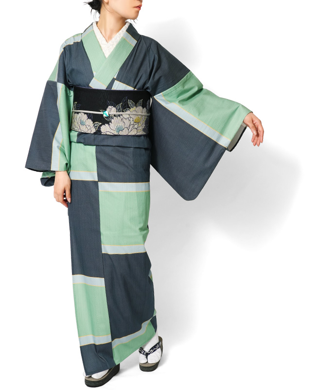 片身替え　着物　浴衣　お仕立て　チェックとデニム 片身替え 着物 浴衣 お仕立て チェックとデニム 2025年最新】浴衣 片身