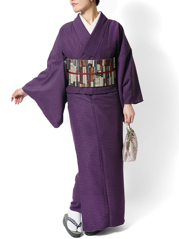 【15%OFFクーポン配布中】着物 紫 JAPAN MODE 扇模様 袷 洗える 