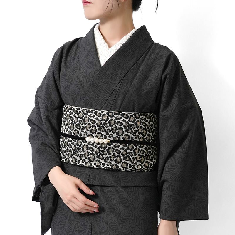 着物 グレー JAPAN MODE 葉 植物 袷 洗える着物 仕立て上がり TEIJIN