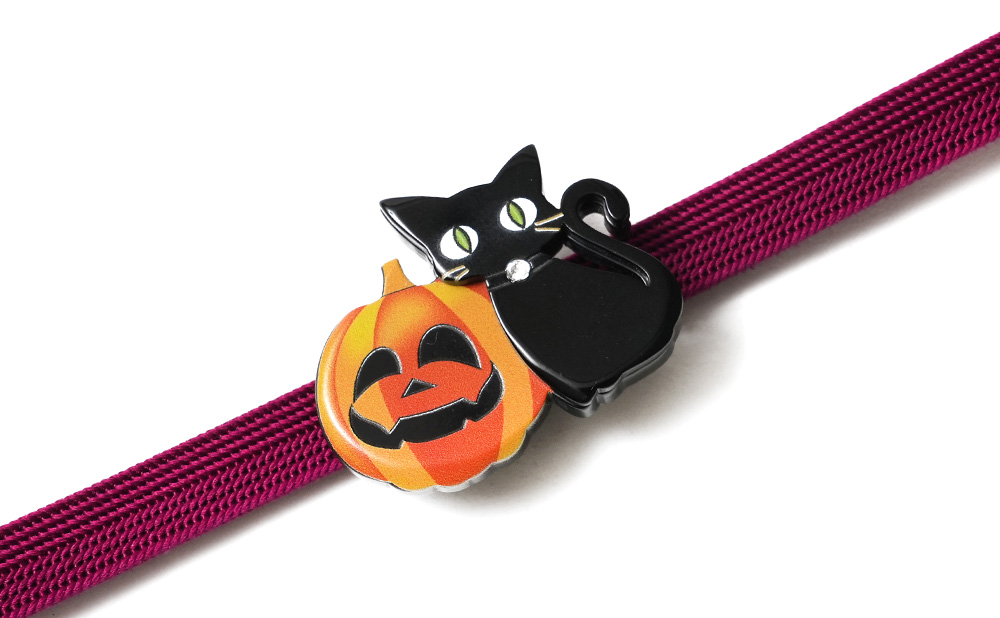 帯留め ジャックオランタン 黒猫 ハロウィン 秋 ネコ カボチャ 黒 