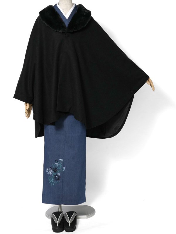 ケープ コート JAPAN MODE 黒 無地 ファー シンプル モノトーン