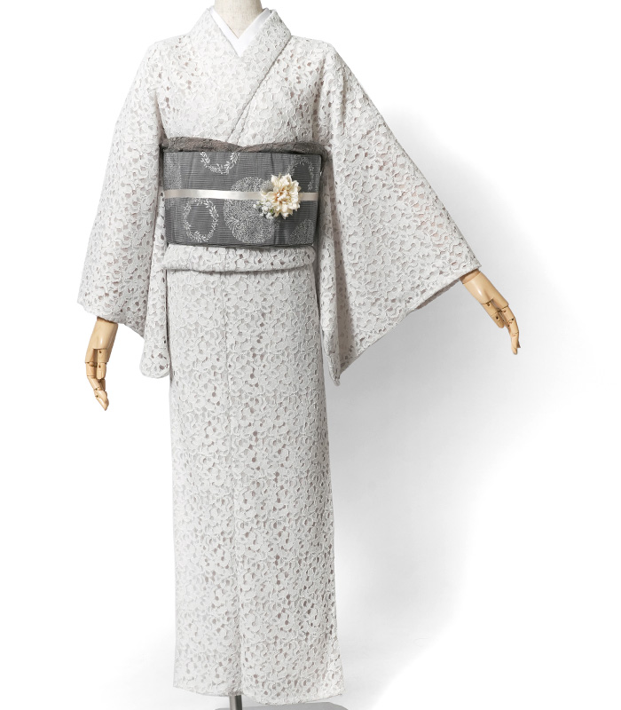 レース着物 袷 ラッセルレース シフォン オフホワイト アイボリー