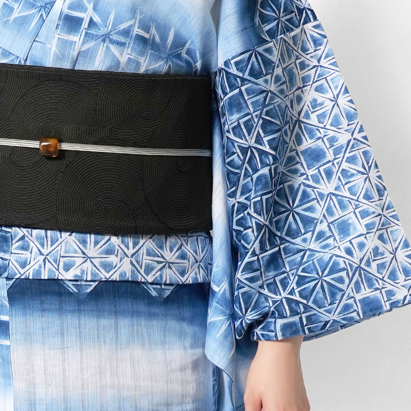 浴衣 美術サロン 藍捺染 切子ガラス風 藍 紺 白 知多木綿 綿麻 レディース 上品 女性用 仕立上がり 単品 日本製 本染めの画像