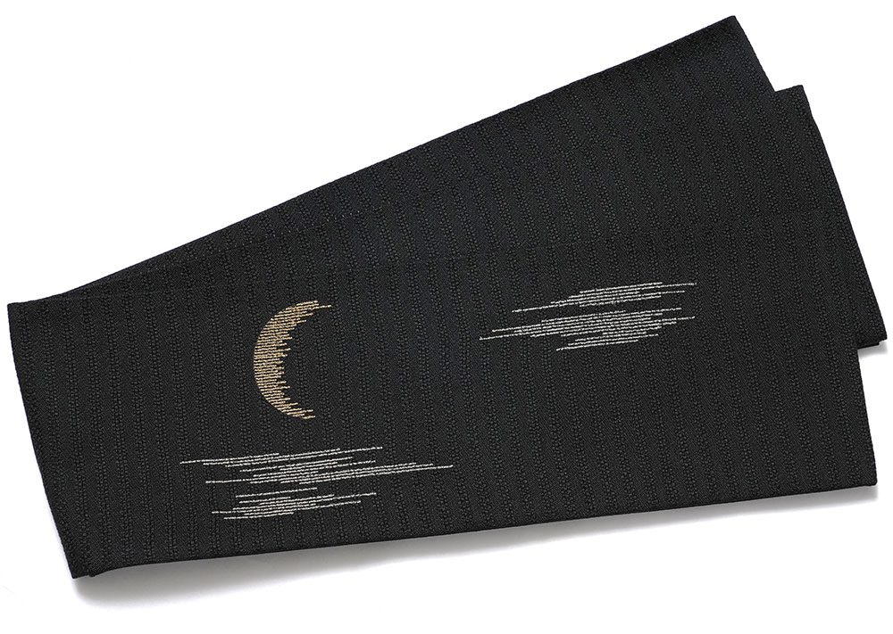 撫松庵 半幅帯 月 刺繍 黒 ブラック 絽 日本製 半巾帯 長尺 夏帯